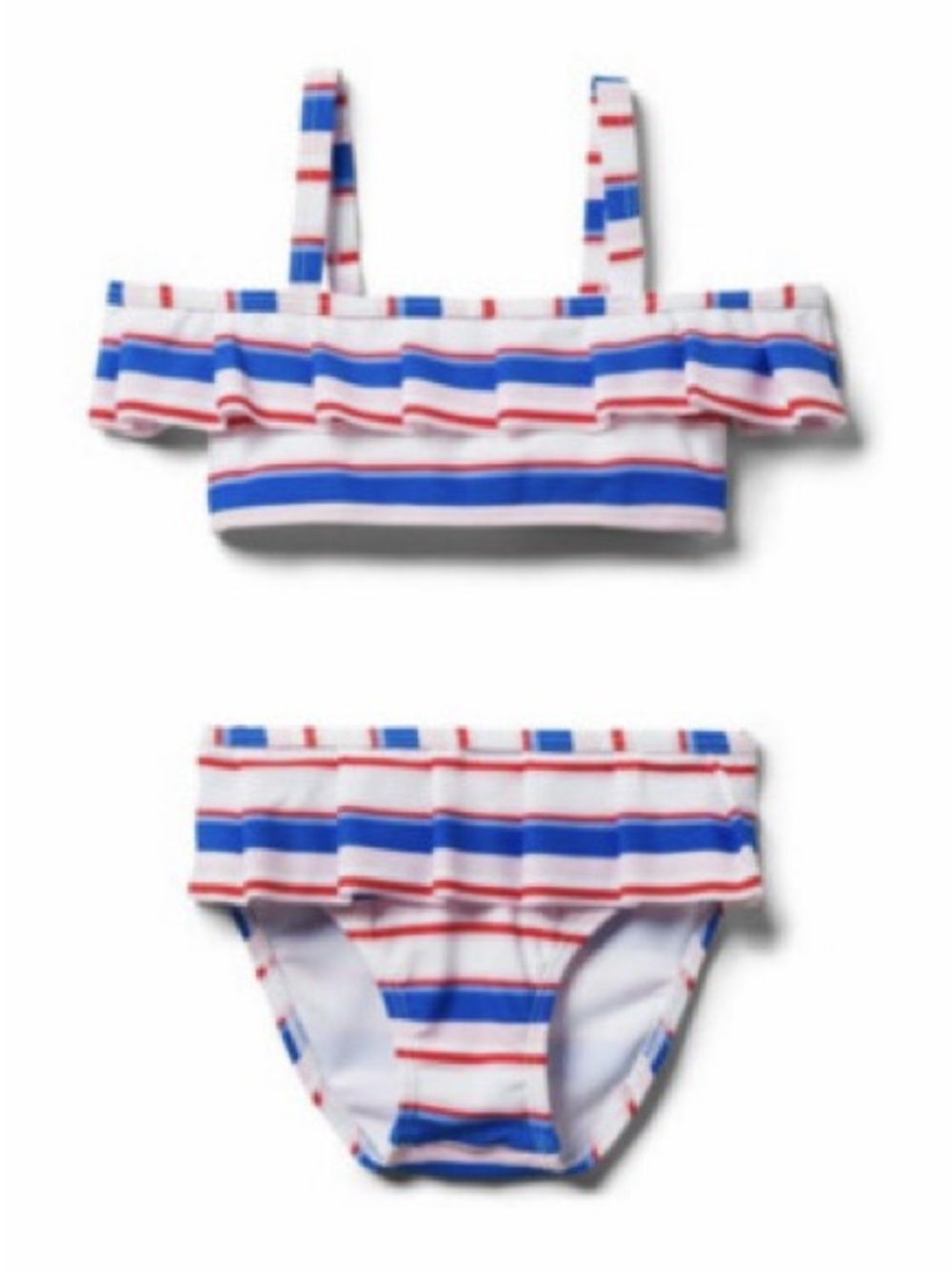 Janie and Jack Striped Ruffle Two-Piece Bikini - White, Blue & Red